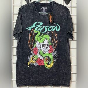 Poison Snake Skull Black Mineral Washed T-Shirt New With Tag